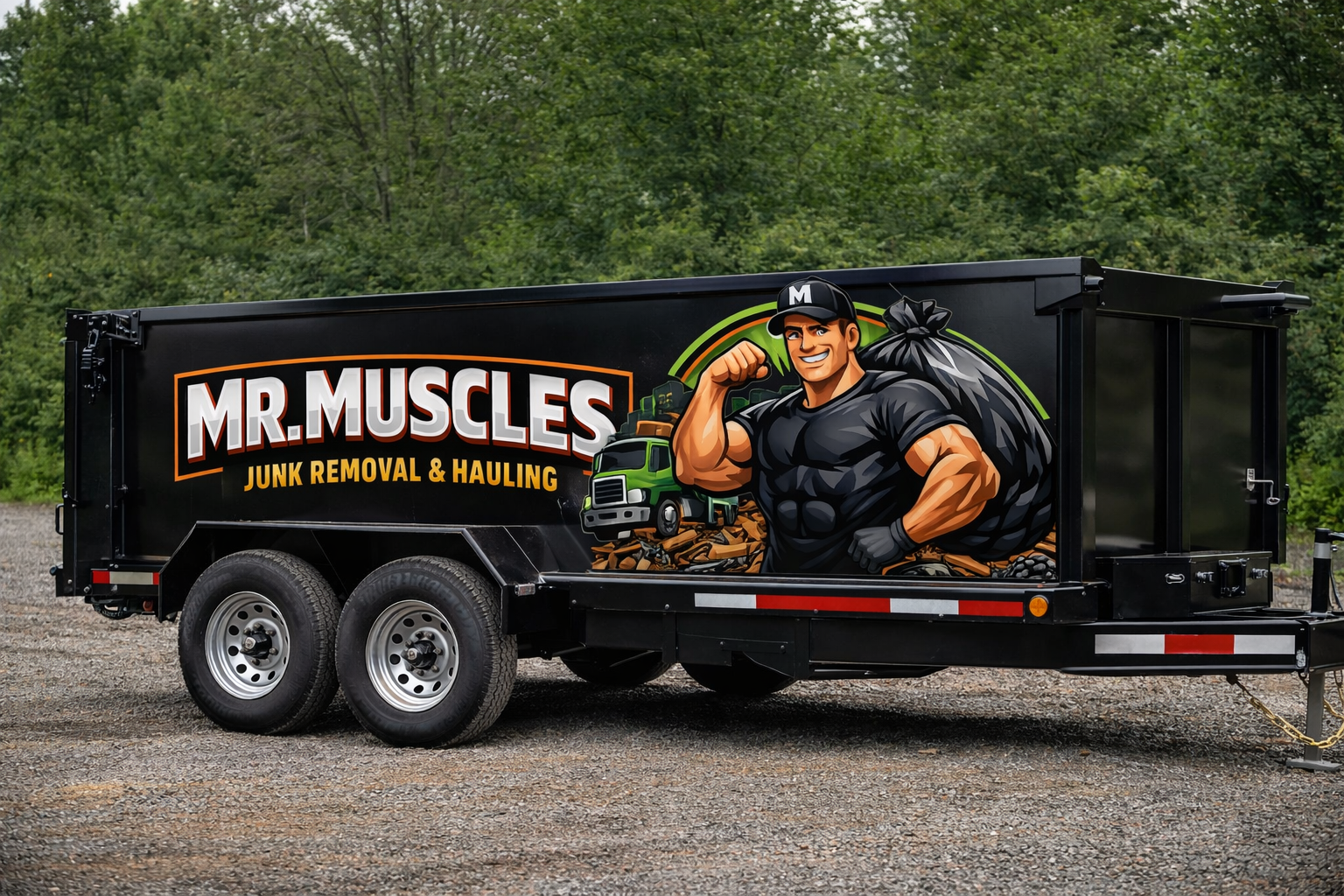 Mr. Muscles junk removal and hauling dump trailer for big junk and hauling jobs